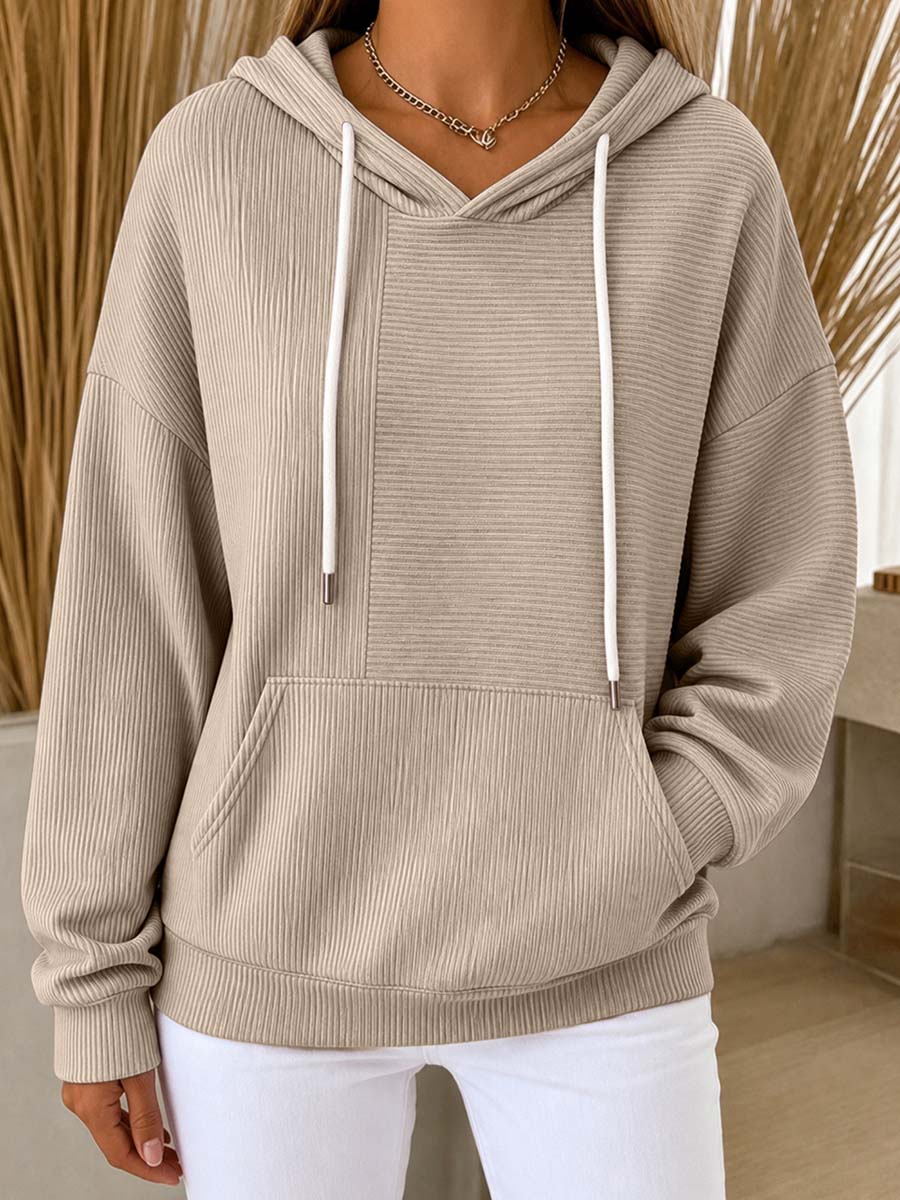 Lässiger Pullover-Hoodie aus Rippstrick für Damen mit Kängurutasche
