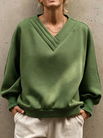 Cozy Pleated V-Neck Relaxed Sweatshirt