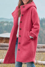 Oversized Wool-Blend Hooded Trench Coat with Pockets – Casual Warm Outerwear