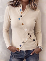 Chic Asymmetric Multi-Button Knit Top