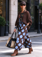 Top maglione casual in maglia aperta marrone rilassato