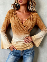Boho Ombre Paisley Stretchy Bell Sleeves Blouse