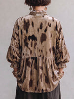 Women's Abstract Print Stand Collar 3/4 Sleeve Casual Loose Velvet Top