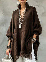 Elegant Boho Batwing & Fringe Hem Oversized Long Sweater