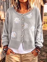 Daisy Pattern Button-up Cardigan Sweater