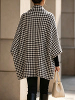 Classic Houndstooth Draped Cape Coat