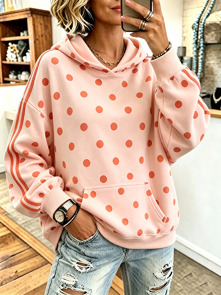 Lässiger, übergroßer Kapuzenpullover mit Punkten