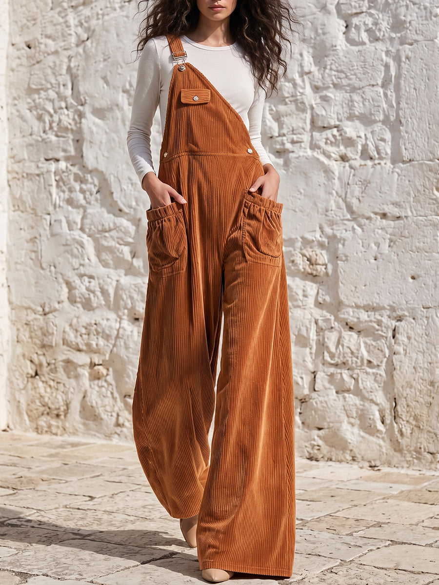Casual Corduroy Wide-leg Overalls