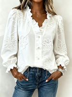 Chic White Floral Embroidered Blouse