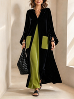 Elegante abito in velluto color block dal taglio artistico