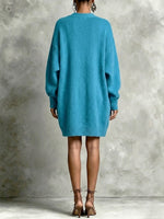 Relaxed-fit V-neck Knit Cardigan Dress With Gold Buttons