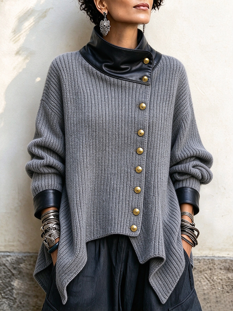 Gemütliche, stilvolle Strickjacke aus Kunstleder