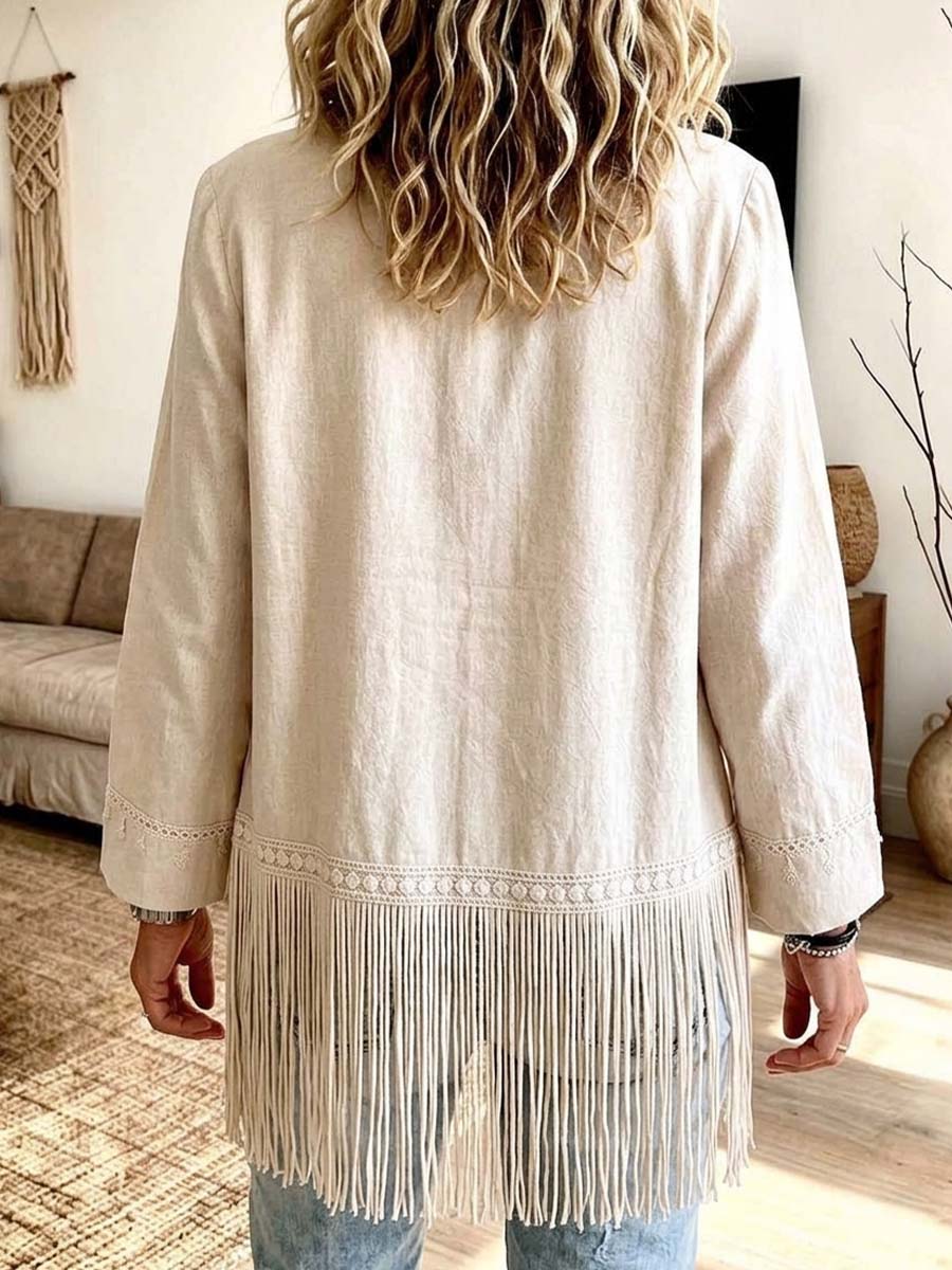 Bohema Kremo Brodita Franĝo Malferma Antaŭa Cardigan
