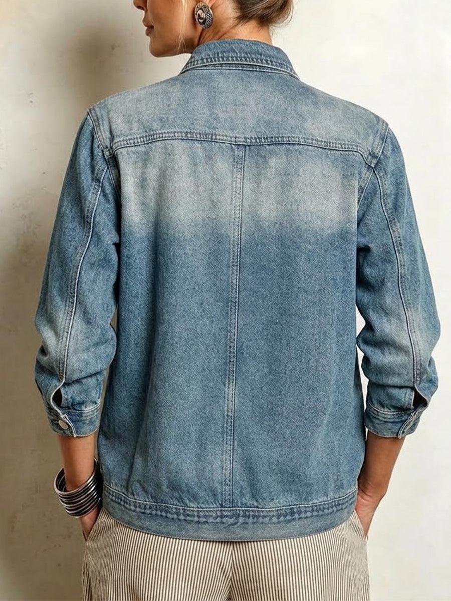 Oversized Denim Jacket With Irregular Wash