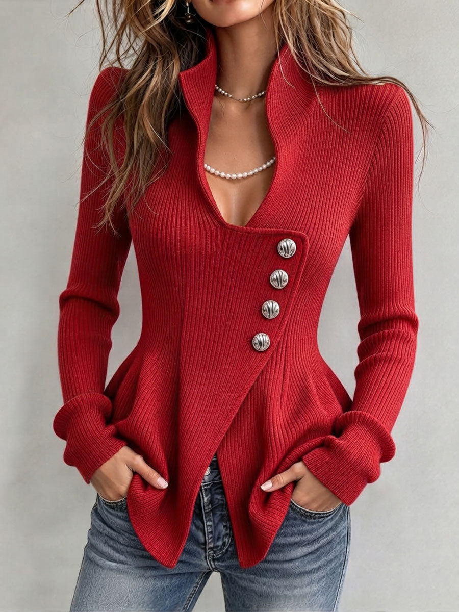 Top peplo a costine asimmetrico elegante ed elegante