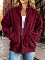 Cozy Ribbed Corduroy Zip-Up Stand Collar Jacket