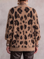 Flauschiger Damen-Cardigan mit Leopardenmuster und V-Ausschnitt – gemütlicher, übergroßer Button-Down-Pullovermantel