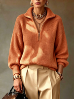 Half Zip Collar Relaxed Knit Sweater
