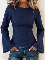 Chic Tailored Bell-Sleeve Denim Blouse