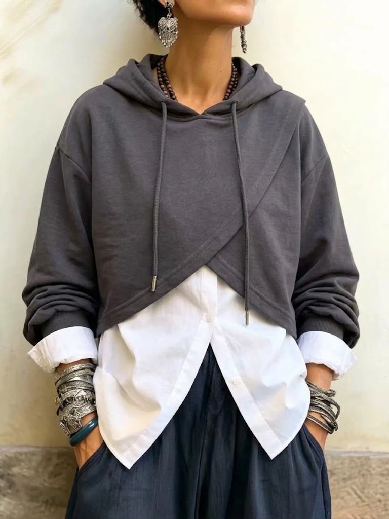 Sudadera con capucha corta y cruzada