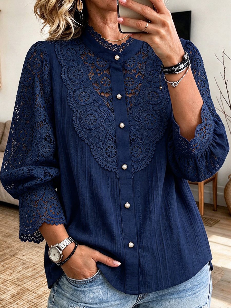 Camisa elegante en mezcla de algodón con paneles de encaje