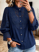 Camisa elegante en mezcla de algodón con paneles de encaje