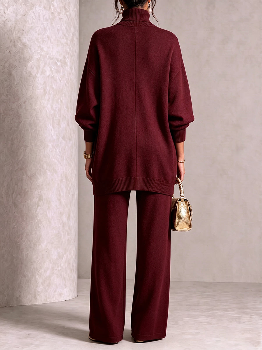 Elegant Burgundy Knit Asymmetrical Button Set