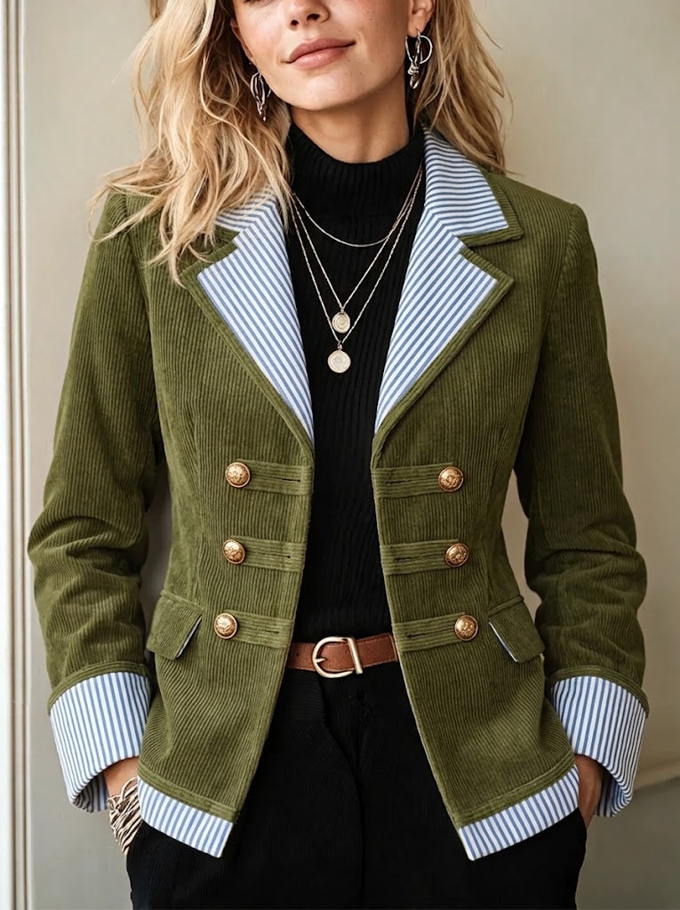 Giacca patchwork casual in velluto a coste a righe
