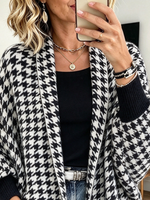 Komforta Ŝika Houndstooth Trikita Aŭtuna Kardigano
