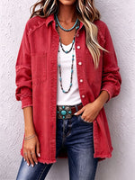 Casual Oversized Frayed Washed Denim Shirt Jacket