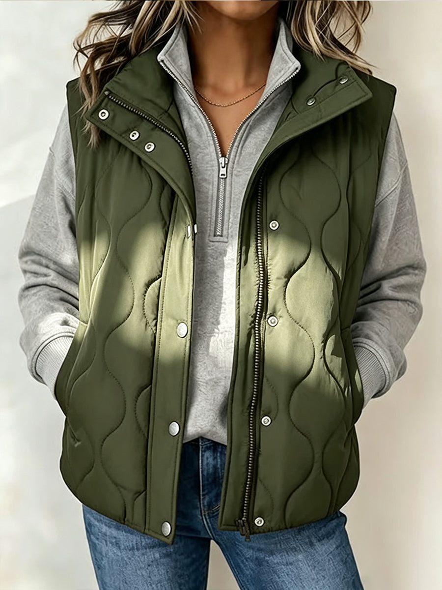 Casual Quilted Stand-koluma Veŝto