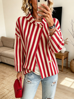 Casual Vibrant Red Striped Ribbed Cardigan