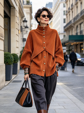 Top in velluto a coste oversize in due pezzi finto rilassato e chic