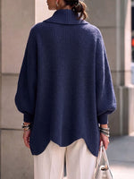 Women's Solid Color Lapel Long-sleeved Casual Loose Wavy Edge Knit Cardigan