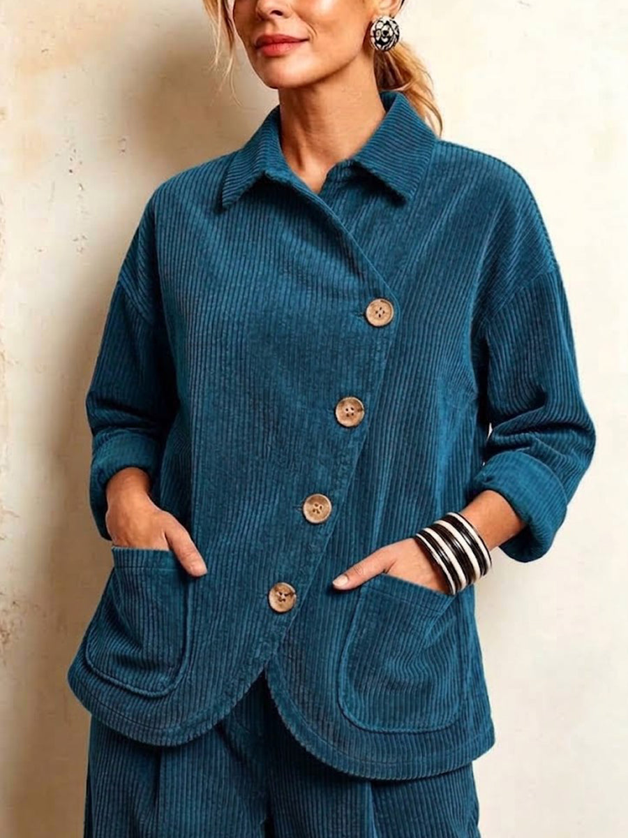 Collared Diagonal Button Corduroy Jacket