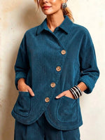 Collared Diagonal Button Corduroy Jacket