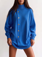Women's Solid Color Stand Collar Long Sleeve Casual Loose Knit Sweater