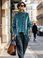 Elegant Draped Chic Embossed Velvet Asymmetric Top
