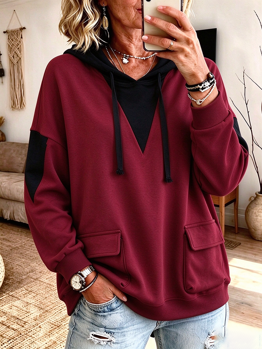 Sudadera con capucha informal y elegante con bloques de color