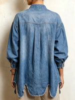 Chic Stand-Collar Button-Down Denim Tunic