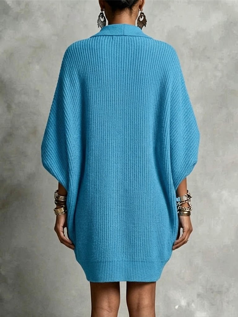Relaxed-fit Ribbed Knit Dress With Batwing Sleeves