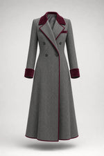 Elegante cappotto lungo in misto lana spinato