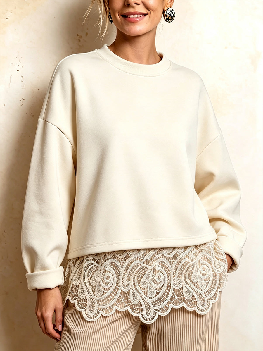 Chic Open-Back Lace-Trim Sweatshirt