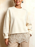 Chic Open-Back Lace-Trim Sweatshirt