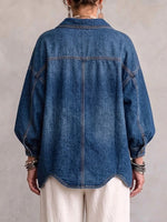 Collared Oversized Denim Jacket With Large Metal Buttons