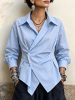 Camisa de algodón estilo cruzado asimétrica elegante