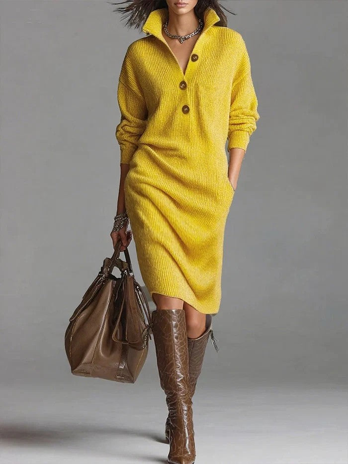 Women's Solid Color Stand Collar Long Sleeve Casual Loose Knit Dress