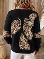Chic Animal Print Feather Knit Sweater