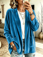 Cozy Velvet Open-Front Pocket Cardigan