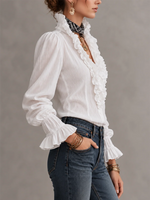 Elegante top in misto cotone con volant e volant